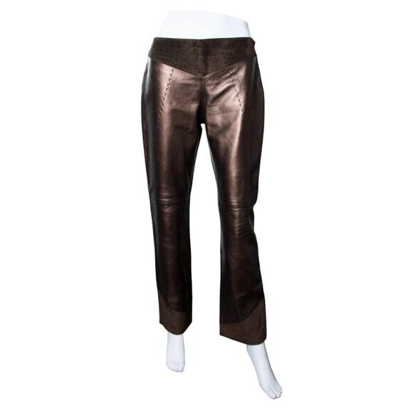 Gianfranco Ferre Brown Metallic Leather Pants - S/M